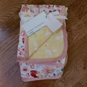 Modern Moments by Gerber Baby Girl Blanket pink yellow floral fox rabbit
